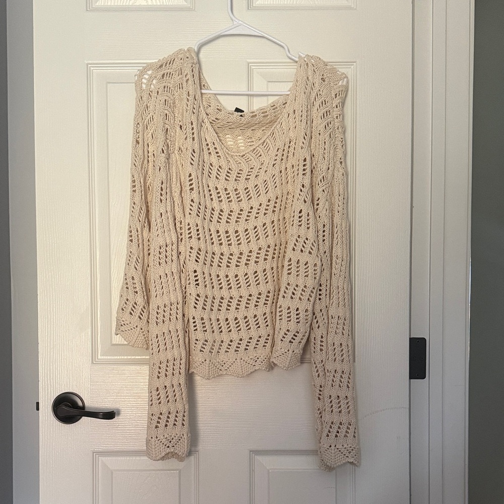 American Eagle Outfitters Beige Open-Knit Sweater